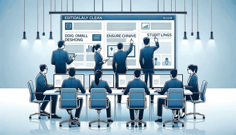 Oficina moderna con trabajadores interactuando con tecnología digital y pantallas