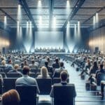 Auditorio con personas participando en un evento tecnológico.