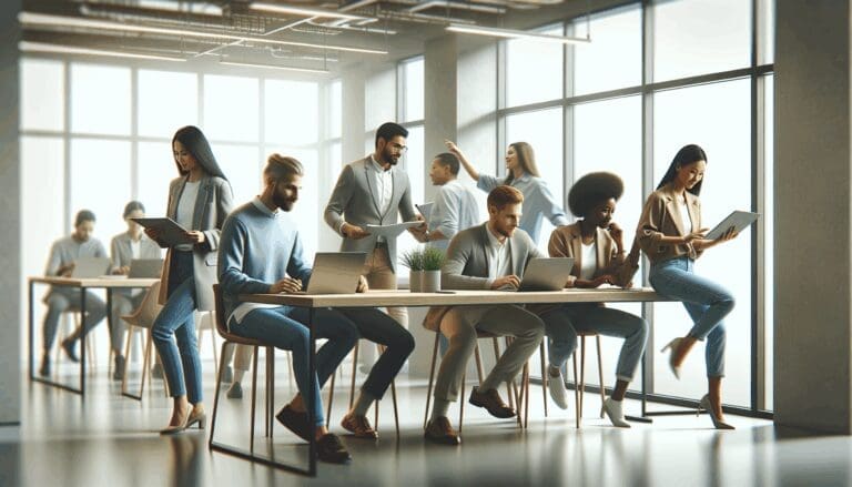 Personas colaborando en un espacio de coworking moderno