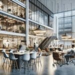 Espacios de coworking modernos y vibrantes en una gran ciudad internacional.