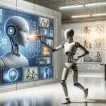 Ilustración conceptual de inteligencia artificial creando imágenes digitales en un entorno tecnológico.