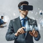 Emprendedor usando tecnología de realidad aumentada para presentaciones B2B