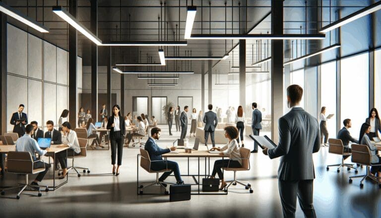 Espacios de coworking modernos y personas colaborando en un entorno innovador.