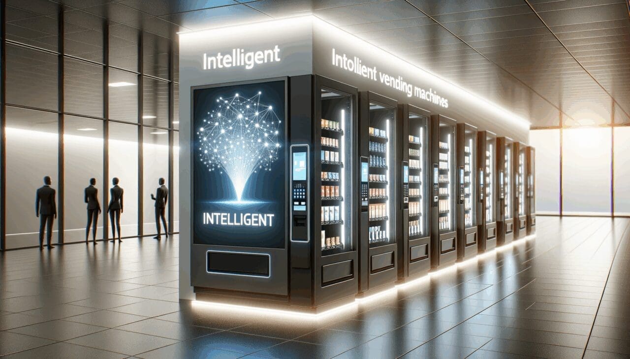 Máquinas de vending inteligentes en un centro tecnológico moderno