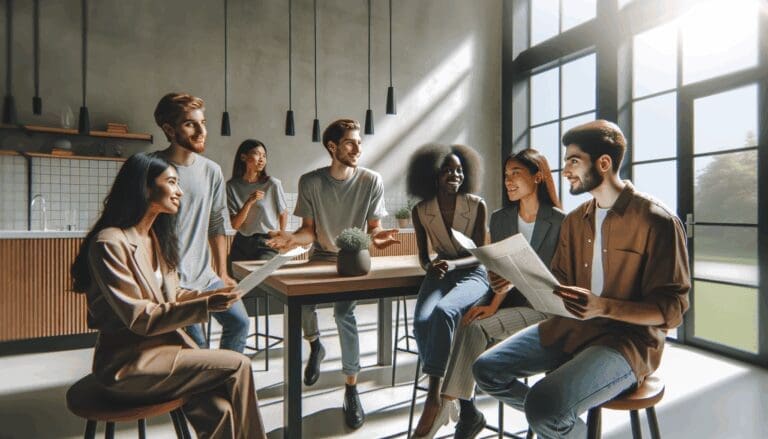 Jóvenes compartiendo una experiencia inmersiva en un entorno moderno