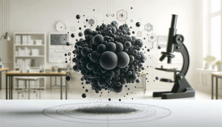 Macrofotografía de hongo negro sobre fondo claro, laboratorio tecnológico de fondo borroso.