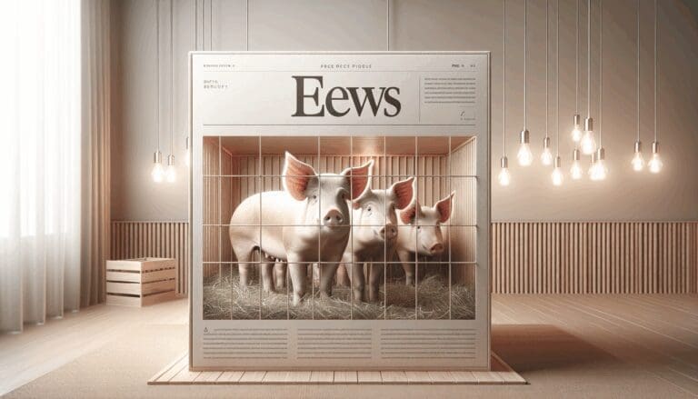 Primer plano de cerdas en un corral limpio con materiales naturales, entorno moderno y luz suave.