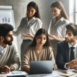 Grupo diverso de emprendedores colaborando en una oficina moderna