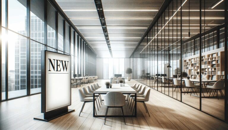 Interior de un moderno espacio de coworking centrado en la tecnología y la innovación.