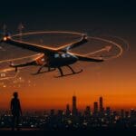 Avión eléctrico VTOL de Beta Technologies ascendiendo, simbolizando IPO de $825M y futuro sostenible en aviación eléctrica.