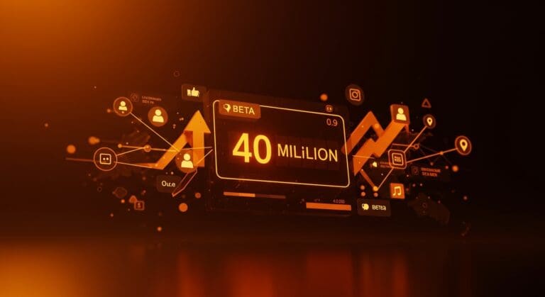 Interfaz digital muestra 40 millones de usuarios y función beta de dislikes en redes sociales de Bluesky destacando crecimiento y nuevas características.