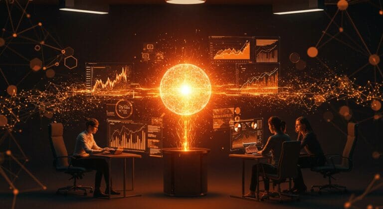 Startups de IA con valoraciones récord visualizadas mediante hologramas y gráficas ascendentes en un entorno tecnológico innovador y moderno.