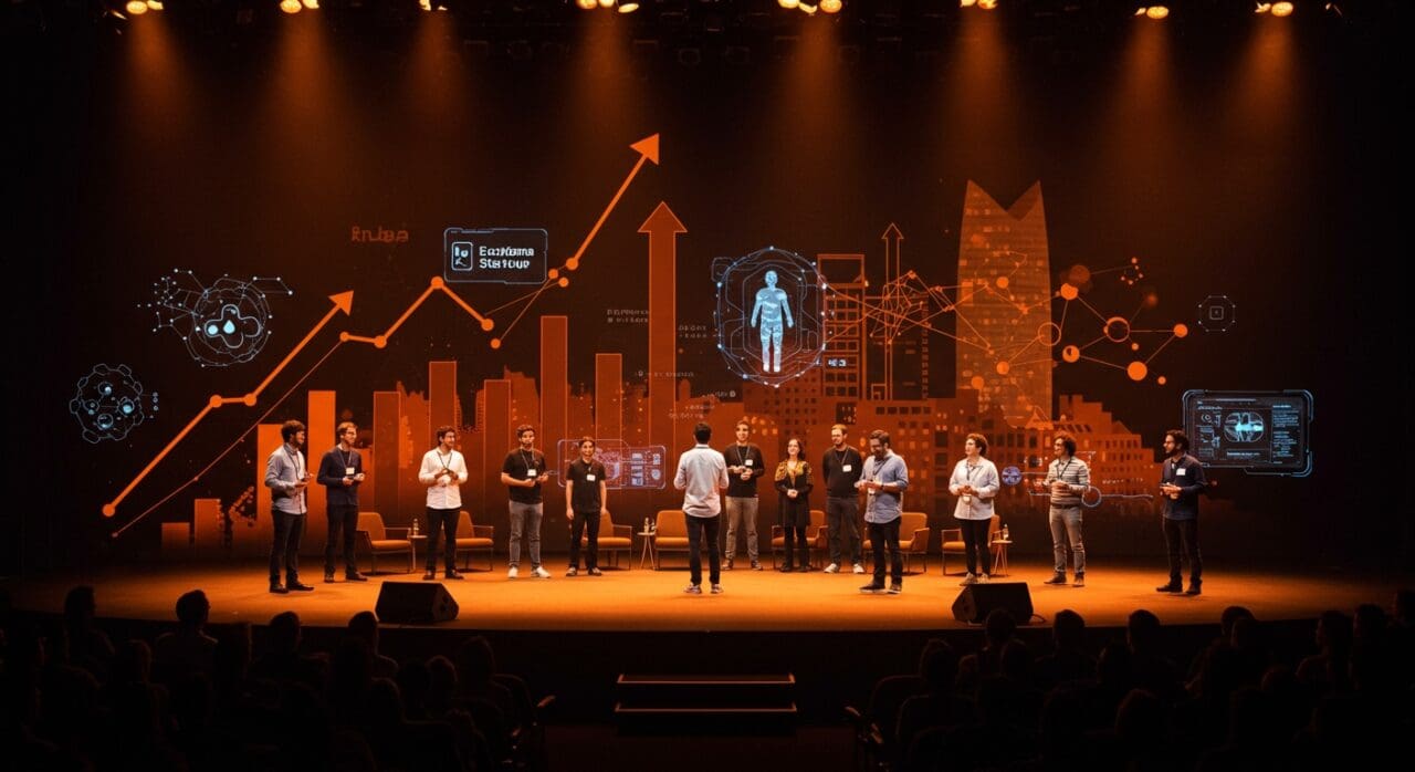 Presentaciones de 25 startups en B-Venture 2025 en Bilbao mostrando innovación médica y IA aplicada frente a inversores.