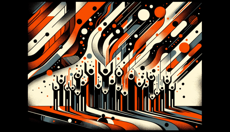 Colaboración y comunidad en convocatoria para startups tecnológica con paleta de colores naranja y negro Ecosistema Startup