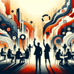 Comunidad startup colaborando en convocatoria tecnológica con paleta naranja y negro Ecosistema Startup