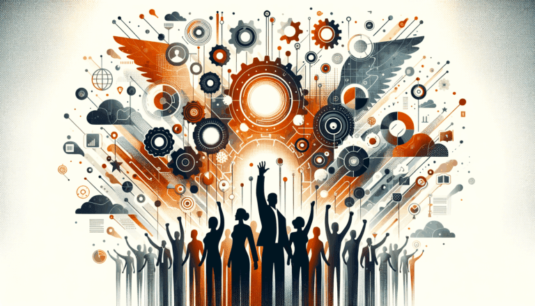 Comunidad de startups colaborando en convocatoria tecnológica con colores naranja y negro del Ecosistema Startup