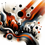 Ilustración de convocatoria y colaboración en comunidad startup con siluetas de personas y manos alzadas en paleta de colores Ecosistema Startup