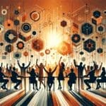 Convocatoria y colaboración en comunidad startup con colores naranja y negro de Ecosistema Startup