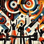 Convocatoria y colaboración en comunidad startup con siluetas de personas y manos alzadas en tonos naranja y negro del Ecosistema Startup