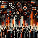 Imagen conceptual de convocatoria y colaboración en startup tecnológica con colores naranja y negro del Ecosistema Startup