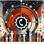 Imagen editorial que representa convocatoria y colaboración en startups con paleta naranja y negro Ecosistema Startup