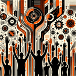 Convocatoria en comunidad startup tecnológica con siluetas colaborando y colores naranja Ecosistema Startup