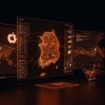 Mapa digital de alta resolución de Corea del Sur con análisis gubernamental, representando la regulación de Google Maps y Apple mapas en el contexto tecnológico.