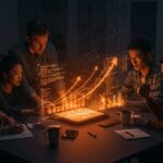 Startup tecnológica recibiendo financiación y mentoría en programa de aceleradora de IA de Databricks, simbolizando crecimiento e inversión en inteligencia artificial.