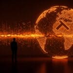 Decisión de Estados Unidos de rechazar la Convención contra el cibercrimen de la ONU representada con una figura política frente a un globo digital fragmentado.