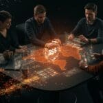 Empresas fintech líderes colaborando en interfaces digitales que transforman las finanzas digitales e innovación financiera en Latinoamérica.