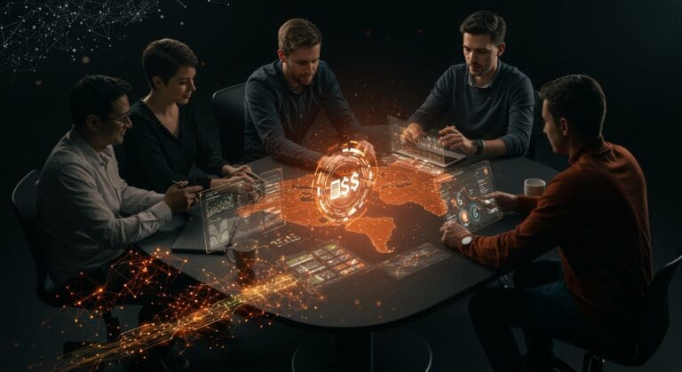 Empresas fintech líderes colaborando en interfaces digitales que transforman las finanzas digitales e innovación financiera en Latinoamérica.