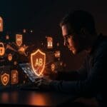 Desarrollador Android usando técnicas avanzadas para circumventar la verificación de desarrolladores en el ecosistema móvil con enfoque en seguridad y tendencias de mercado.