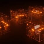 Equipos de startups tech colaborando dentro de silos intencionales para mejorar organización y escalabilidad.