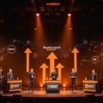 Finalistas del Startup Battlefield presentando sus pitches en TechCrunch Disrupt 2025, simbolizando financiamiento e innovación en startups.