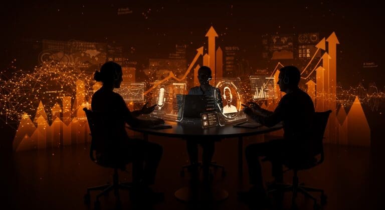 Fundadores de startups tecnológicas trabajando con IA generativa para revolucionar la atención al cliente y la automatización en la industria.