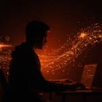 Vulnerabilidad crítica de ejecución remota de código en GitHub Copilot representada por un desarrollador enfrentando riesgos de ciberseguridad en un entorno tecnológico startup.