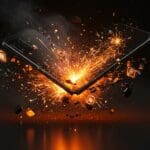 Explosión del Google Pixel 10 Pro Fold durante prueba de durabilidad destacando fallo de batería y diseño tecnológico plegable.