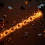 Intrusión de hackers estatales en red de telecomunicaciones de Ribbon Communications representada con cadenas digitales rotas y flujos de datos en tonos naranja y negro.