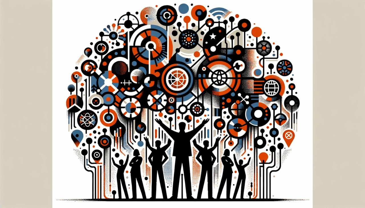 Imagen editorial que representa colaboración y convocatoria en startups tecnológicas usando colores naranja y negro del Ecosistema Startup