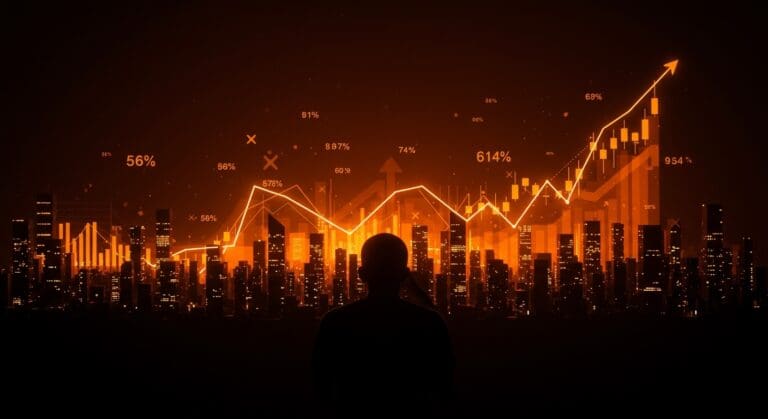 Fundador analizando gráficos económicos y desigualdad en un entorno digital que refleja estrategias ante inflación y mercado financiero.