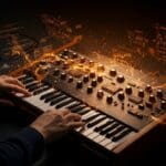 Ingeniería inversa de firmware en sintetizador vintage Yamaha DX7 mostrando innovación tecnológica en startups hispanas.