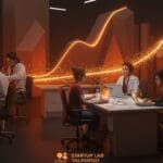 Equipo colaborativo en Startup Lab Valparaíso impulsando innovación y funding tecnológico con apoyo de Corfo en el Distrito V21.