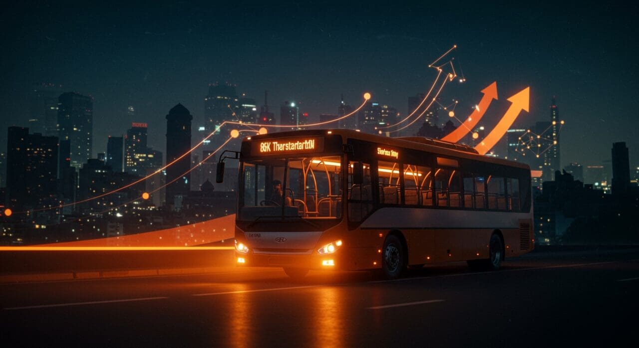 IntrCity SmartBus celebrando financiamiento y expansión en movilidad interurbana en India con tecnología innovadora.
