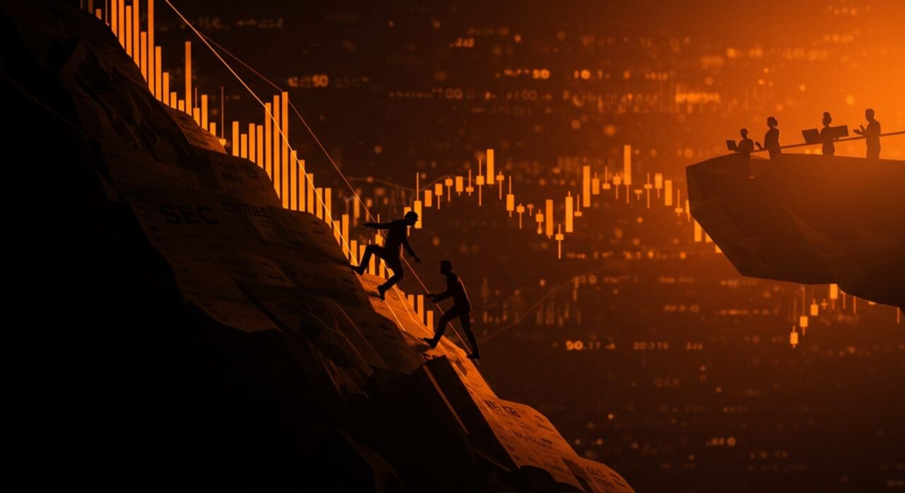 Desplome del IPO de Navan tras usar atajo legal de la SEC, ilustrando caída del mercado y financiamiento en startups tech.