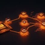 Inversiones de Nvidia en startups de IA destacadas, mostrando conexiones digitales y crecimiento del ecosistema tecnológico en Reino Unido.