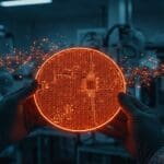 Primer wafer Blackwell fabricado en Estados Unidos por Nvidia y TSMC, simbolizando innovación en semiconductores y tecnología AI.