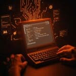 Desarrollador recreando una web moderna en ZX Spectrum, innovando con diseño retro y programación básica en computación vintage.