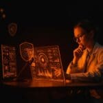 Profesional revisando datos de IA para asesoría médica y legal, destacando políticas de uso responsable de OpenAI.