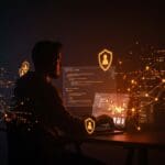 Tech Lead Node.js trabajando remotamente en privacidad digital y automatización en startups de LATAM con estilo Ecosistema Startup.