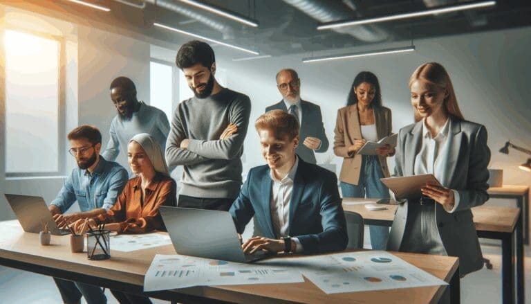 Emprendedores trabajando en un espacio de co-working moderno